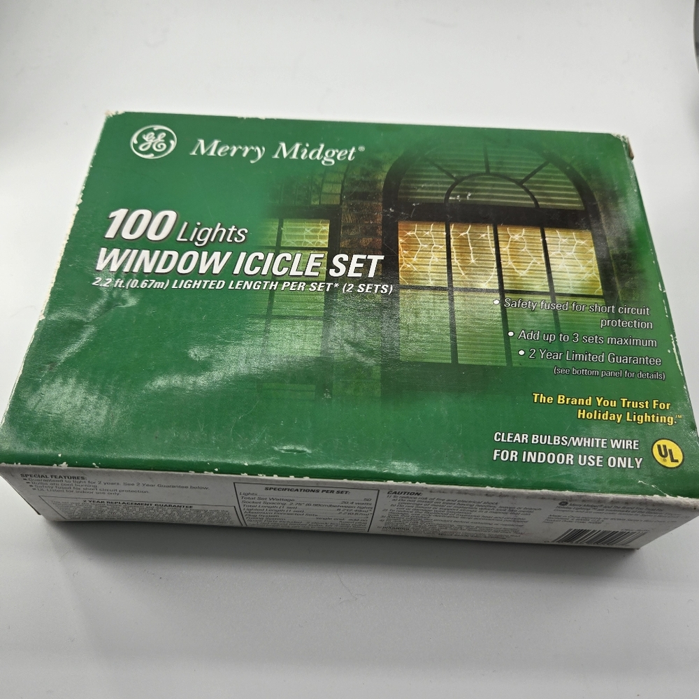 GE Merry Midget 100 Lights Window Icicle Set (2 Sets per Box) NIB